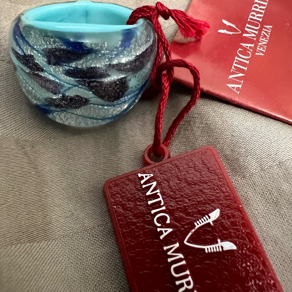 Boxed Antica Murrina Venetian Glass Ring size 7 1/2 New